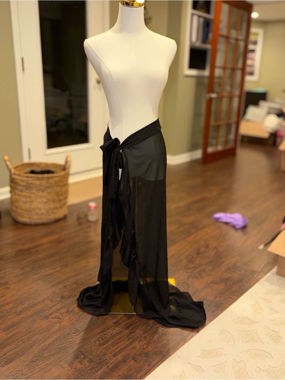 Sheer Black Wrap Maxi Skirt Bathing Suit Coverup